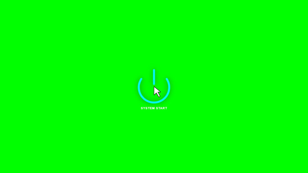 Computer Mouse Cursor Clicking Power Button Icon on Green Screen