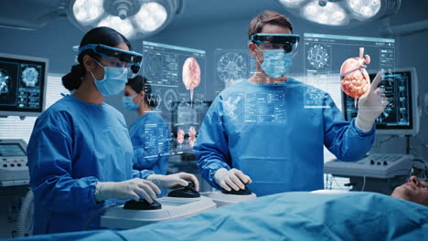 surgeons utilizing augmented reality technology in operating room