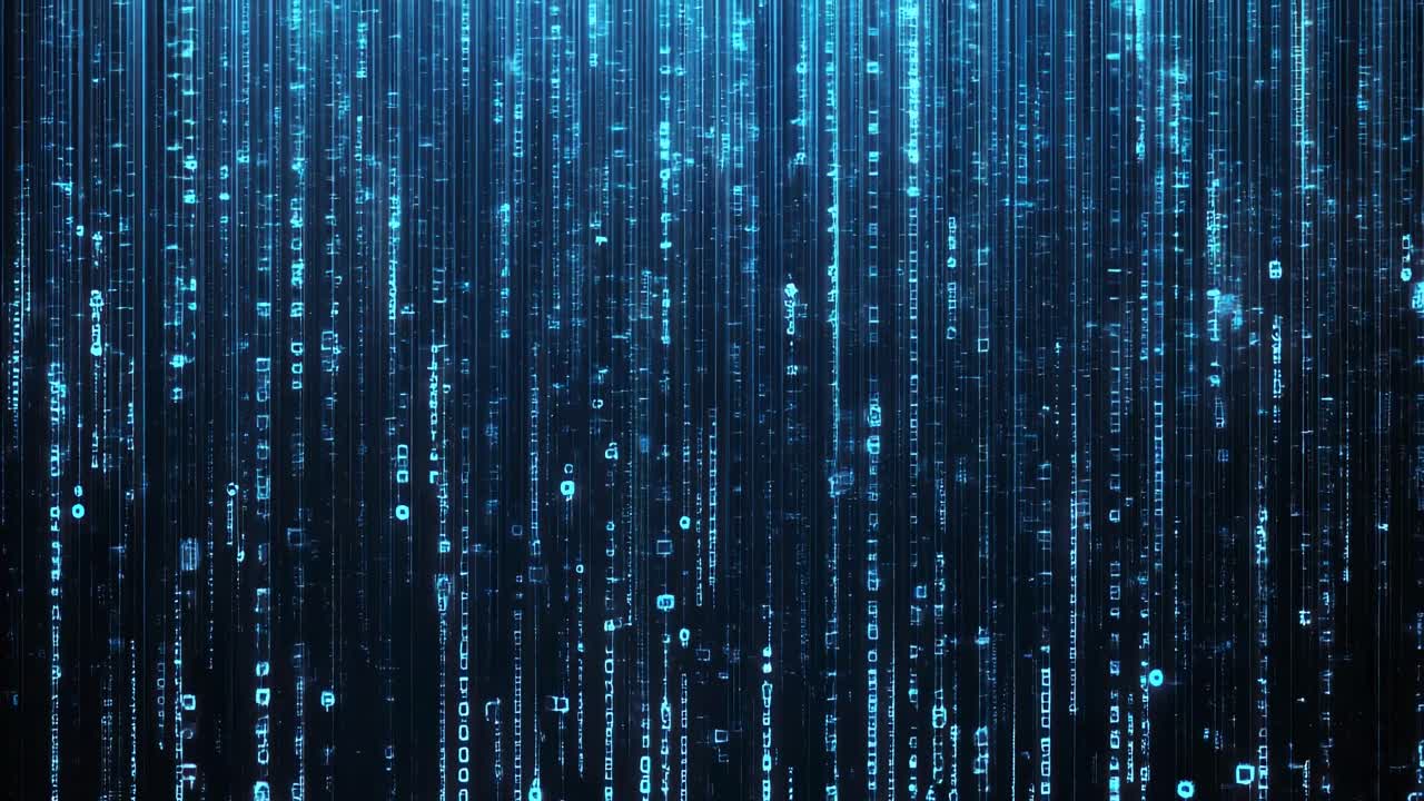 Futuristic digital rain effect with a top-down camera angle, resembling a matrix-style video