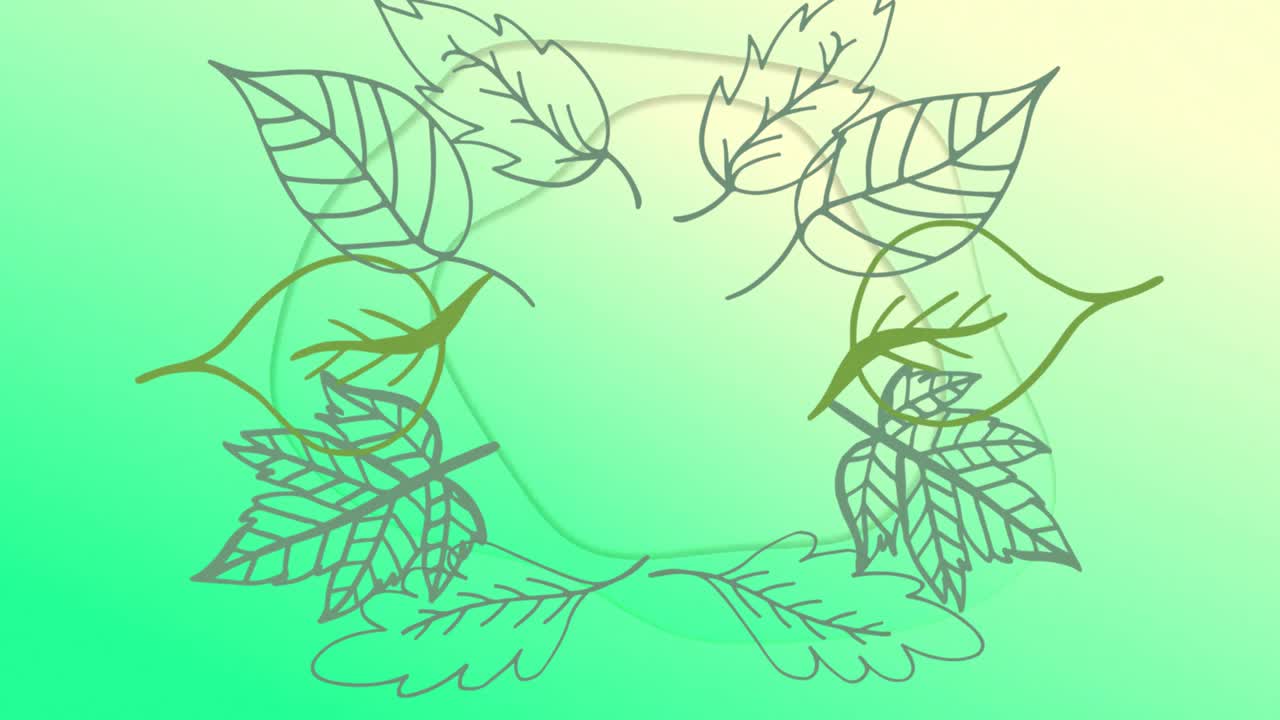 Animación de hojas sobre un fondo verde.