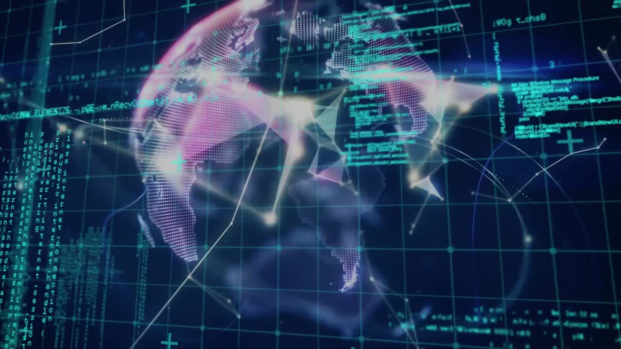 Animation of globe network of connections over data processing