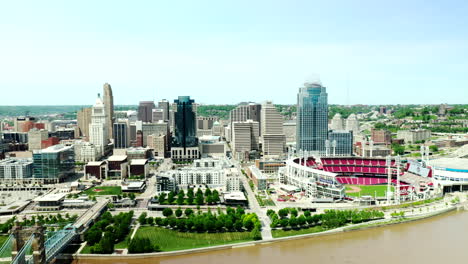 drone shot of downtown cincinnati, ohio