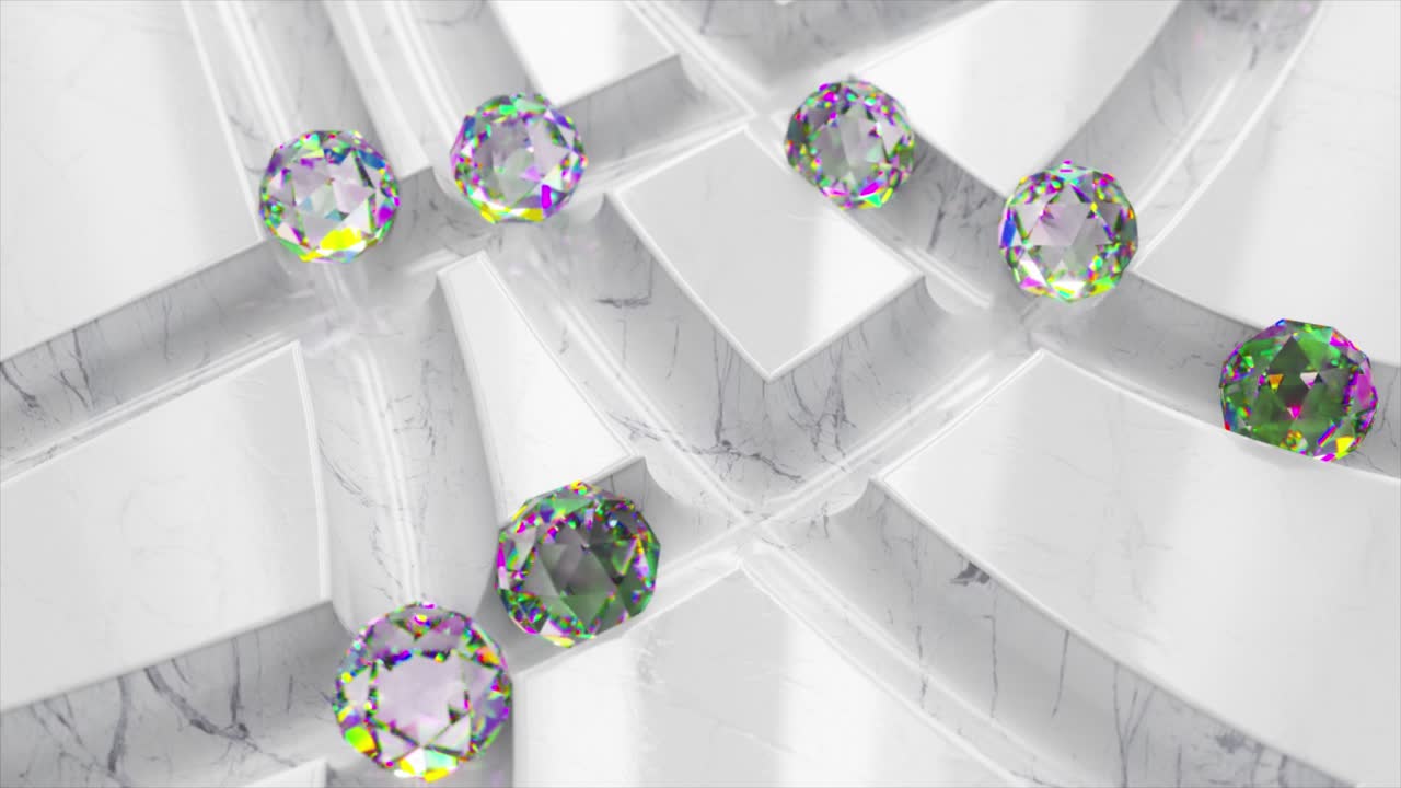 게임 컨셉: 다이아몬드 공이  대리석 미로를 가로질러 굴러 3d 애니메이션