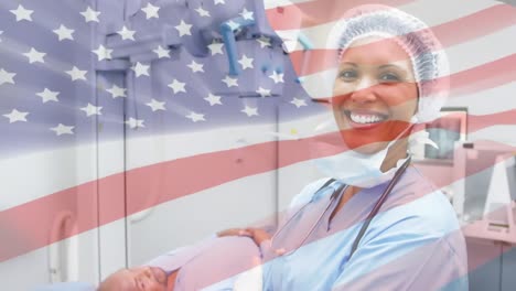 A-female-surgeon-is-standing-with-her-arms-crossed-in-a-hospital