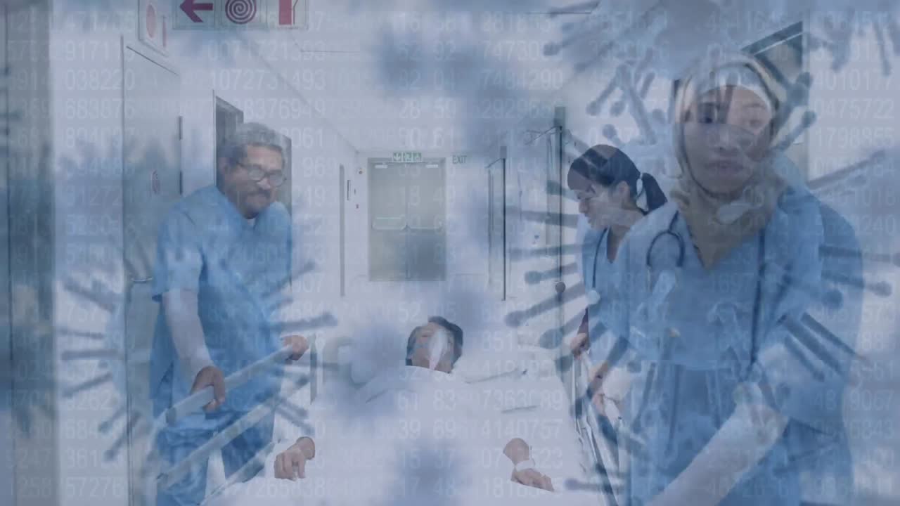 코로나19 세포는 병원에서 침대를 타고 다니는 의사 팀을 상대로 움직입니다.