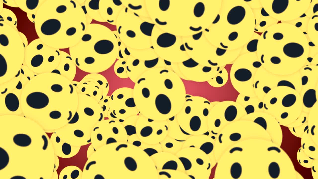 Animace padajících emoji znaků WOW, renderování, pozadí, s alfa kanálem, smyčka