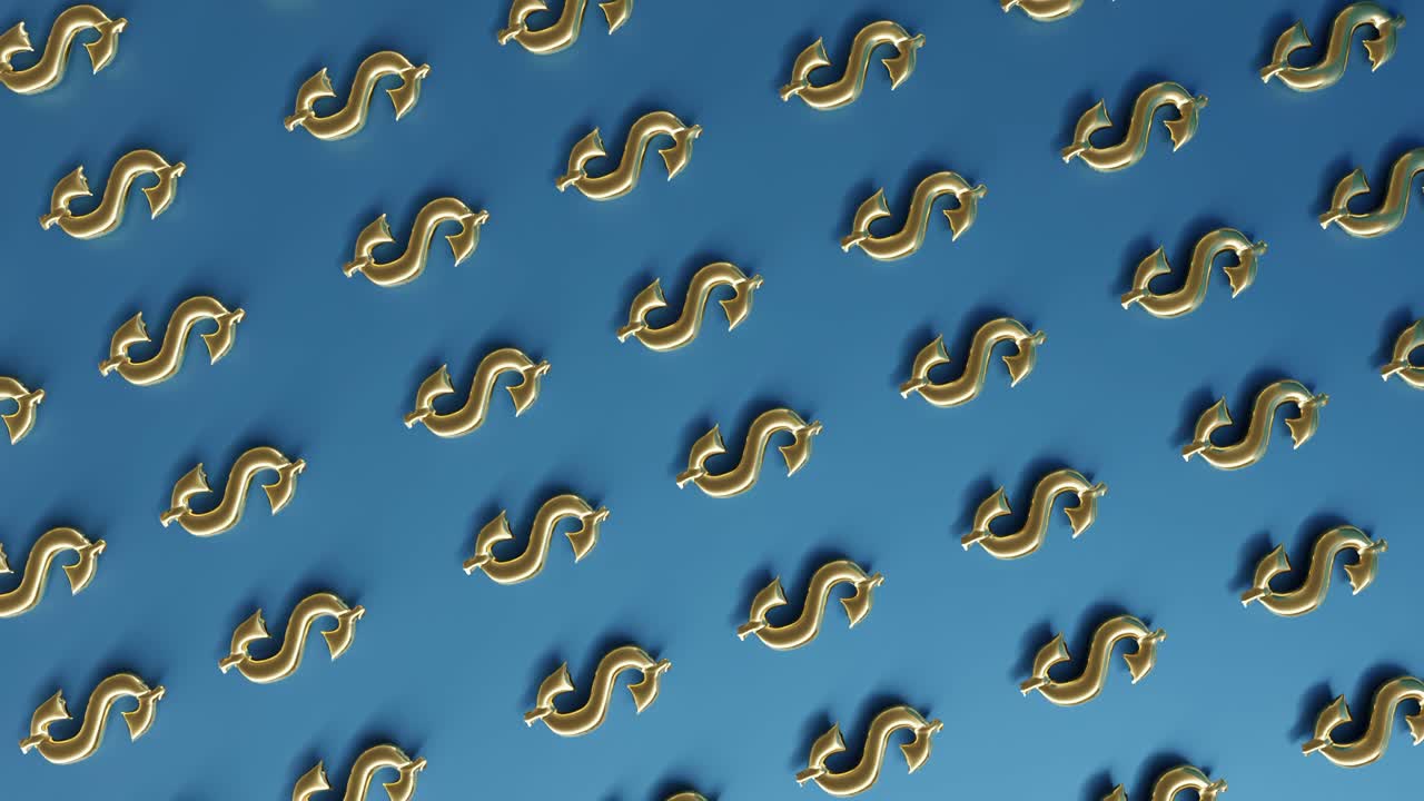 golden gold usd US dollar money sign logo on blue background 3d rendering animation vertical