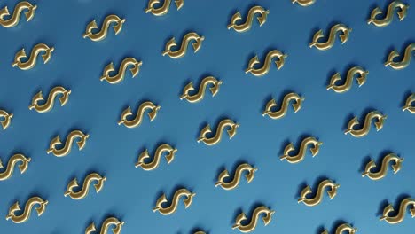 golden gold usd us dollar money sign logo on blue background 3d rendering animation vertical