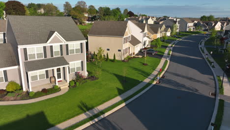 quiet residential street in usa with new two story homes