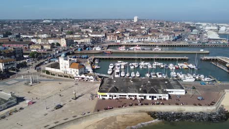 Lowestoft-Norfolk-UK-beach-summer-rising--aerial--footage