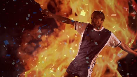 animation of flamesand falling confetti over football player