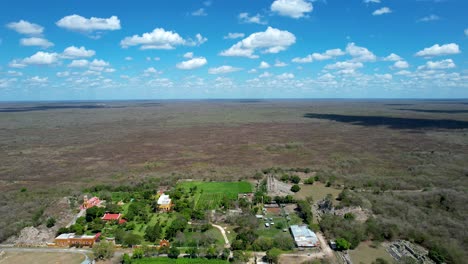 backwards drone shot of ake ruins at yucatan mexico