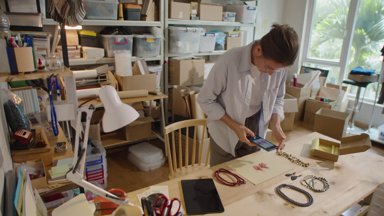 Woman Taking Photos of Jewelry to Sell on Marketplace