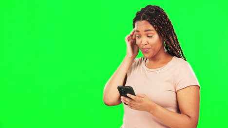 Phone,-confused-and-mockup-with-a-black-woman