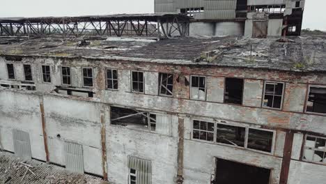 abandoned ruined industrial factory building, ruins and demolition concept. aerial view