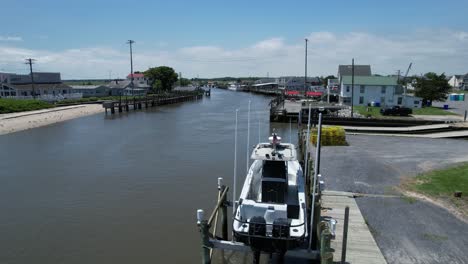 Cinematic-Bayside-marina-town-drone-Bowers-Beach-Delaware-sunny-summer