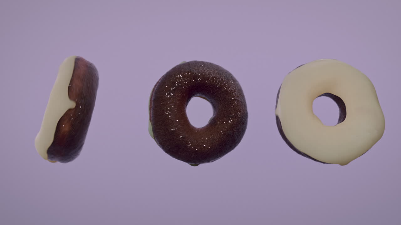 White glaze donuts on a light violet background