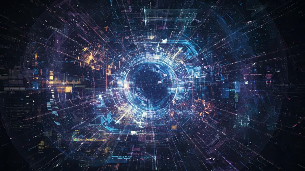 A Journey Through the Digital Cosmos: Exploring Dynamic Energy and Futuristic Visuals in an Expanse of Pulsing Light and Technology