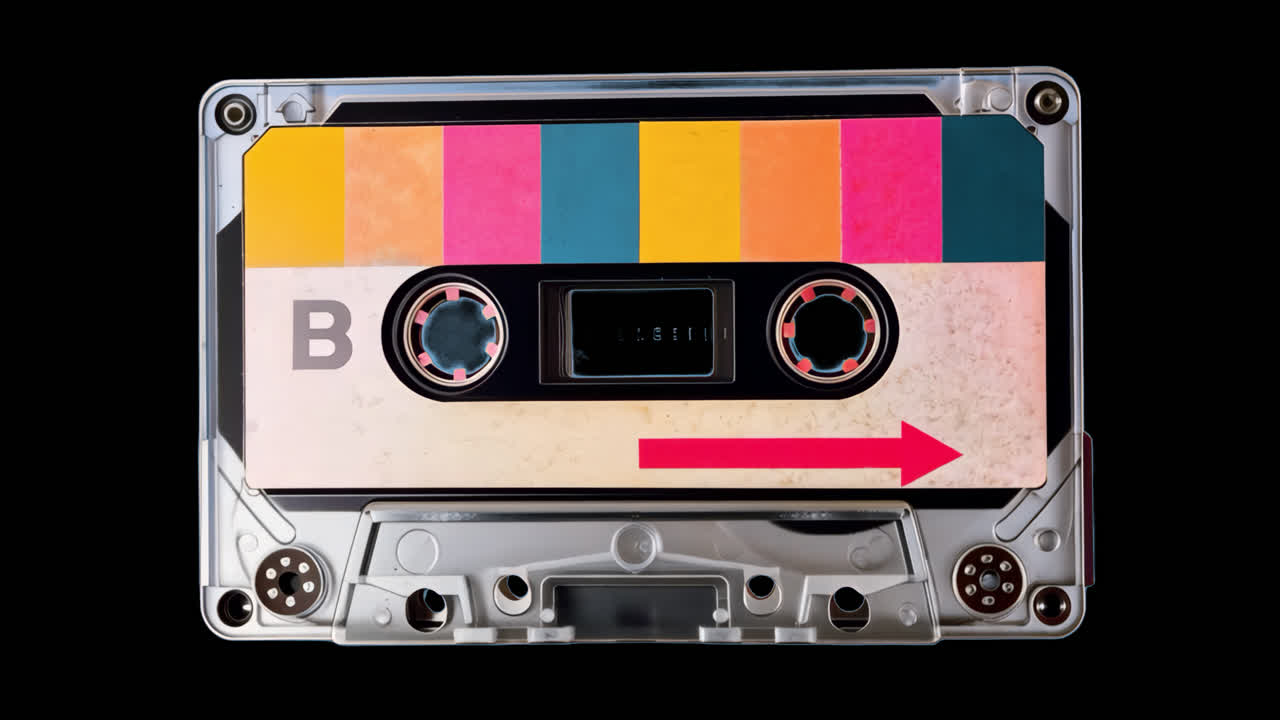 Retro cassette tape design animation isolated asset, transparent 4K video, alpha channel, ProRes