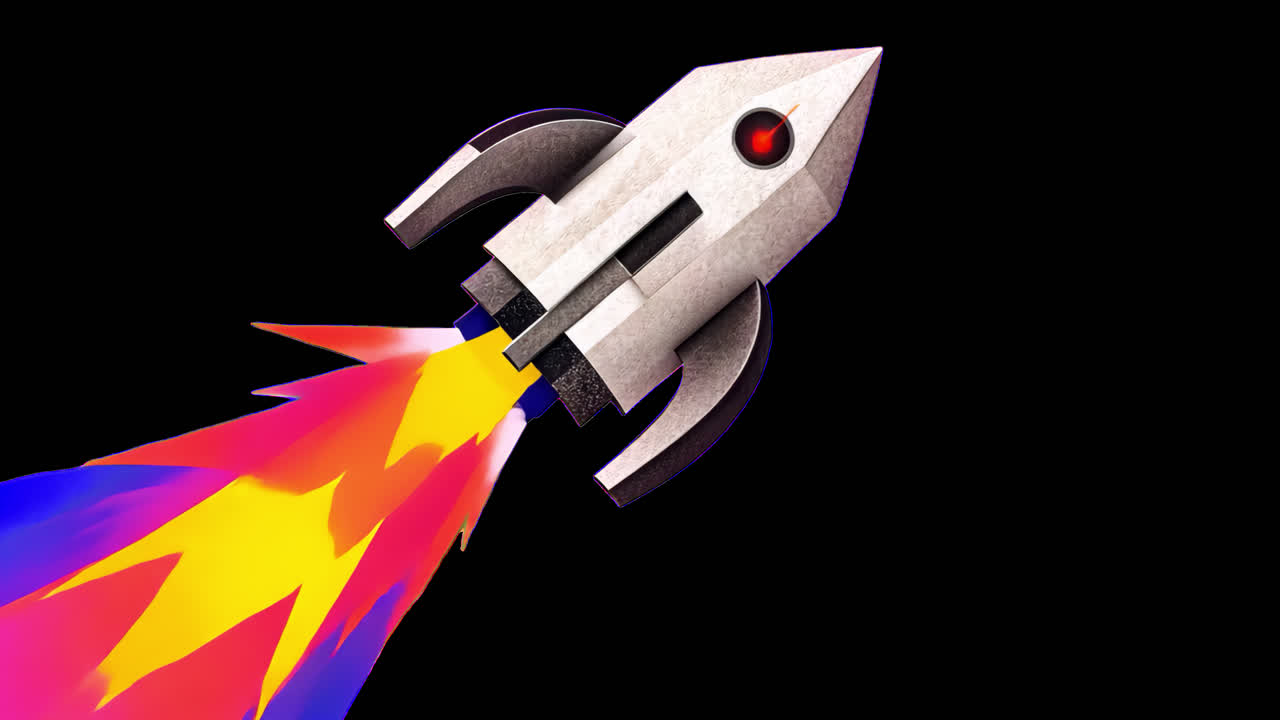 Abstract rocket launching creativity animated overlay, transparent 4K video, alpha channel, ProRes