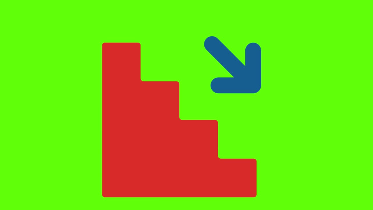 animación de una señal de dirección hacia abajo en un fondo de pantalla verde