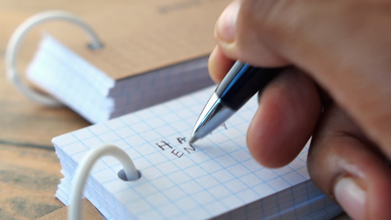 Hand writing the word happy enjoy