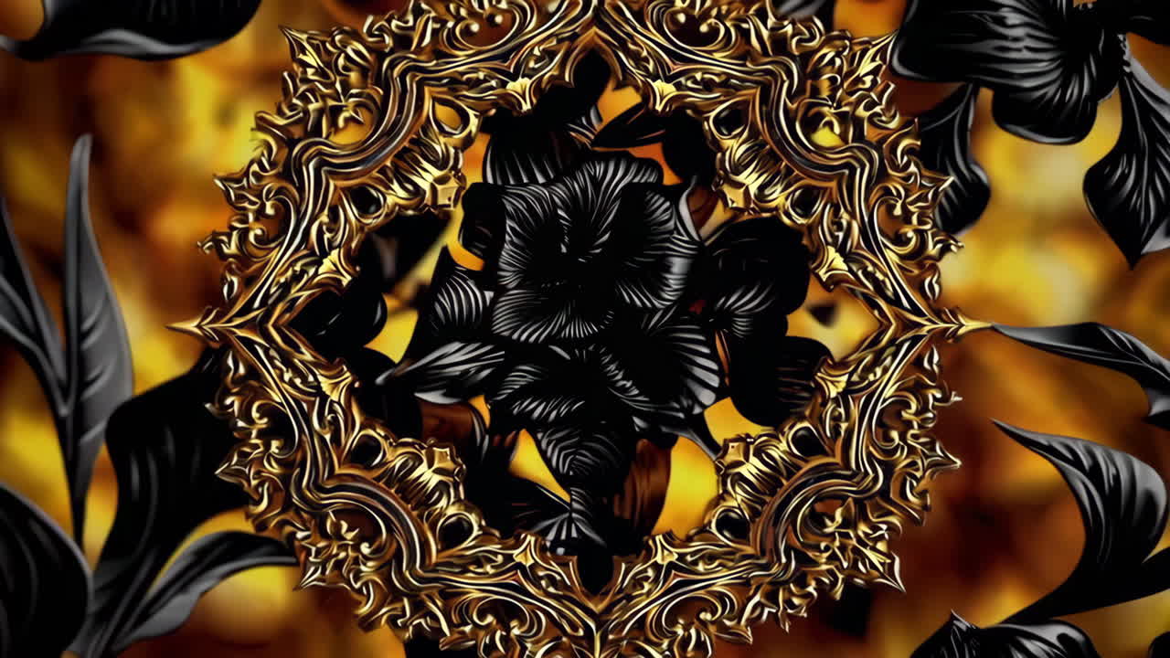 Abstract Gold and Black Ornate Floral Pattern