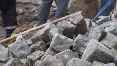 construction site with cobblestones