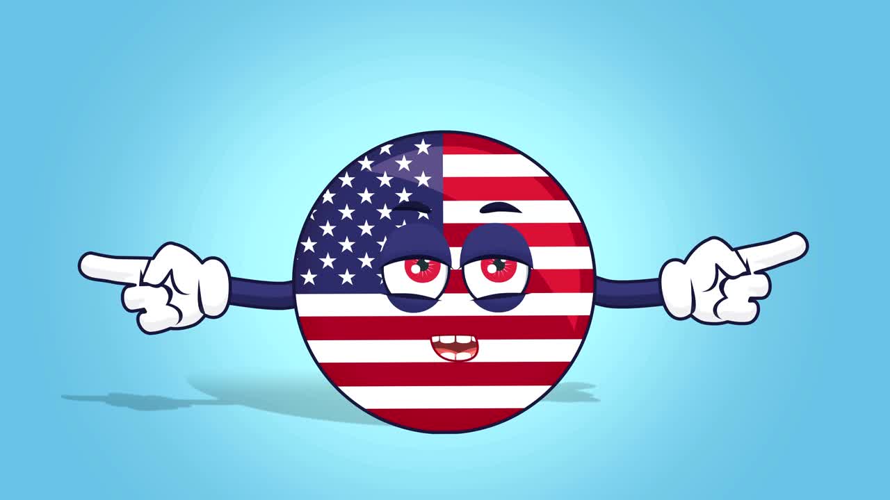 icono de dibujos animados bandera de los estados unidos de américa feliz doble puntero lateral con animación de la cara