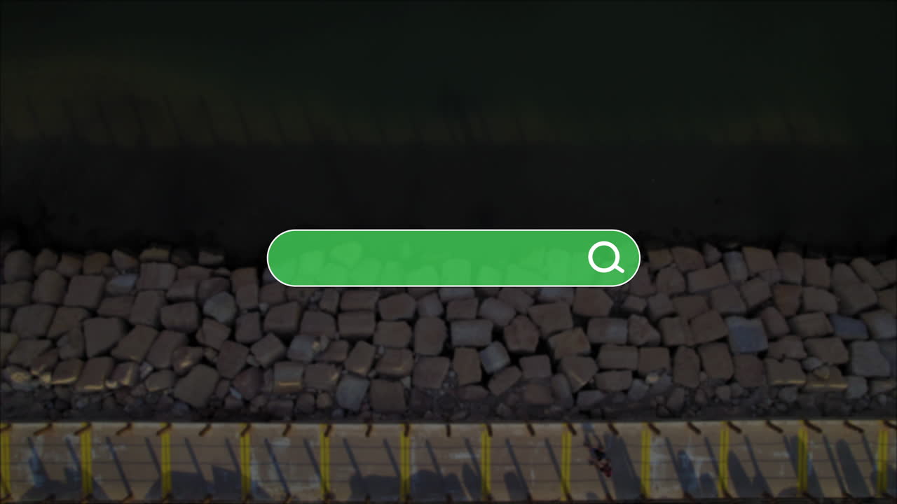 Tranquil breakwater while people walk on it scene display under the search bar after an airplane crosses a single-colored background ready for you to enter a mindful location