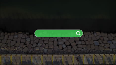 tranquil breakwater while people walk on it scene display under the search bar after an airplane crosses a single-colored background ready for you to enter a mindful location