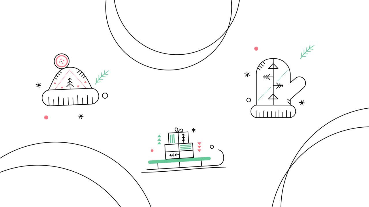 3개의 만화 겨울 아이콘의 4k 비디오가  바탕에 있습니다.