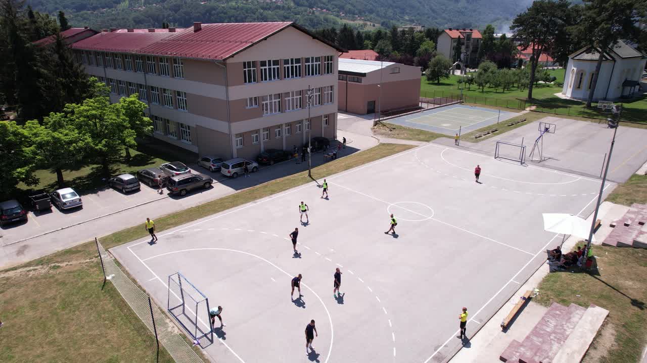 Aerial View of a School Soccer Game
