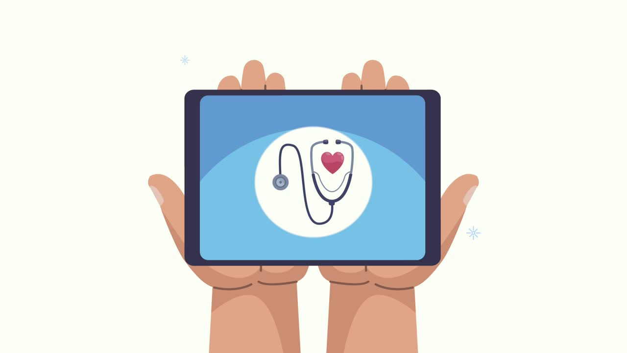 hands lifting medical stethoscope in tablet