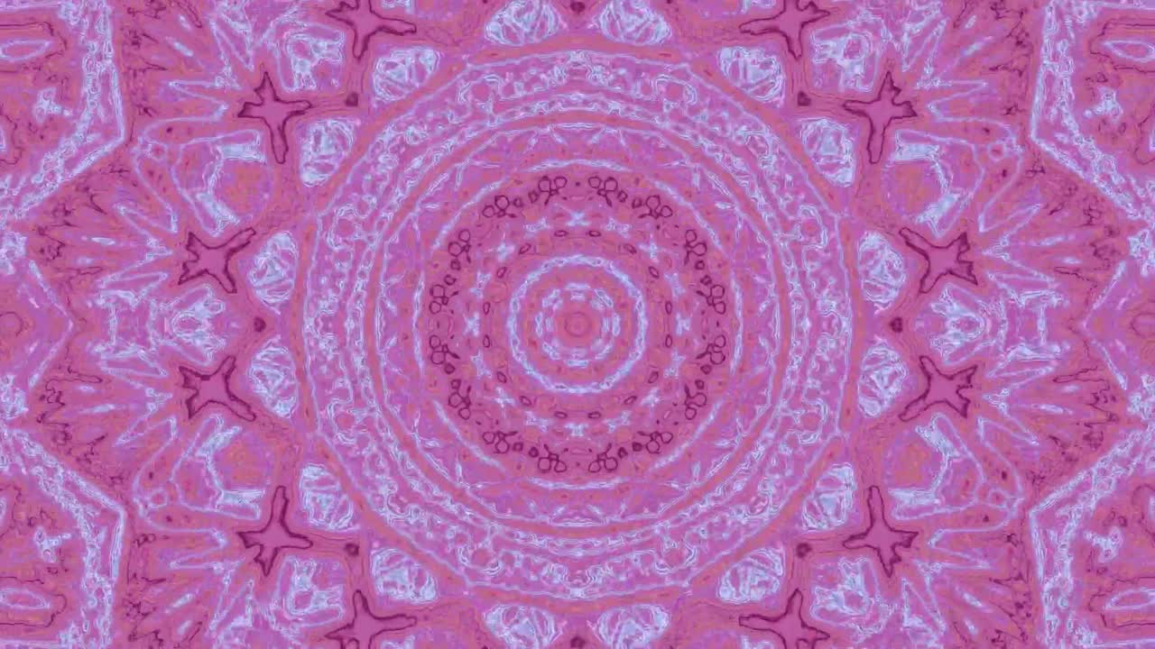 Immagini dinamiche che presentano un design mandala in loop continuo in vivaci tonalità di rosa. Perfetto per sfondi o display ambientali, offrendo un'esperienza accattivante in qualsiasi ambiente.