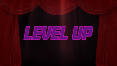 Animation-of-level-up-text-and-curtain-over-black-background