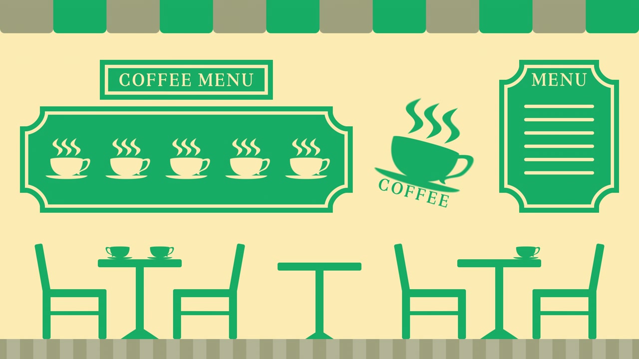 Billeder af kaffebarmenu og velkomstskilt