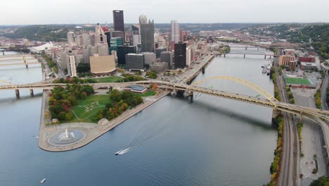 slow aerial pan establishing shot of pittsburgh pa, usa