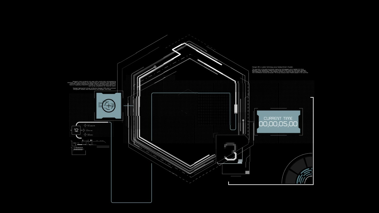 Futuristic Hexagonal HUD Interface with Animated Digital Data