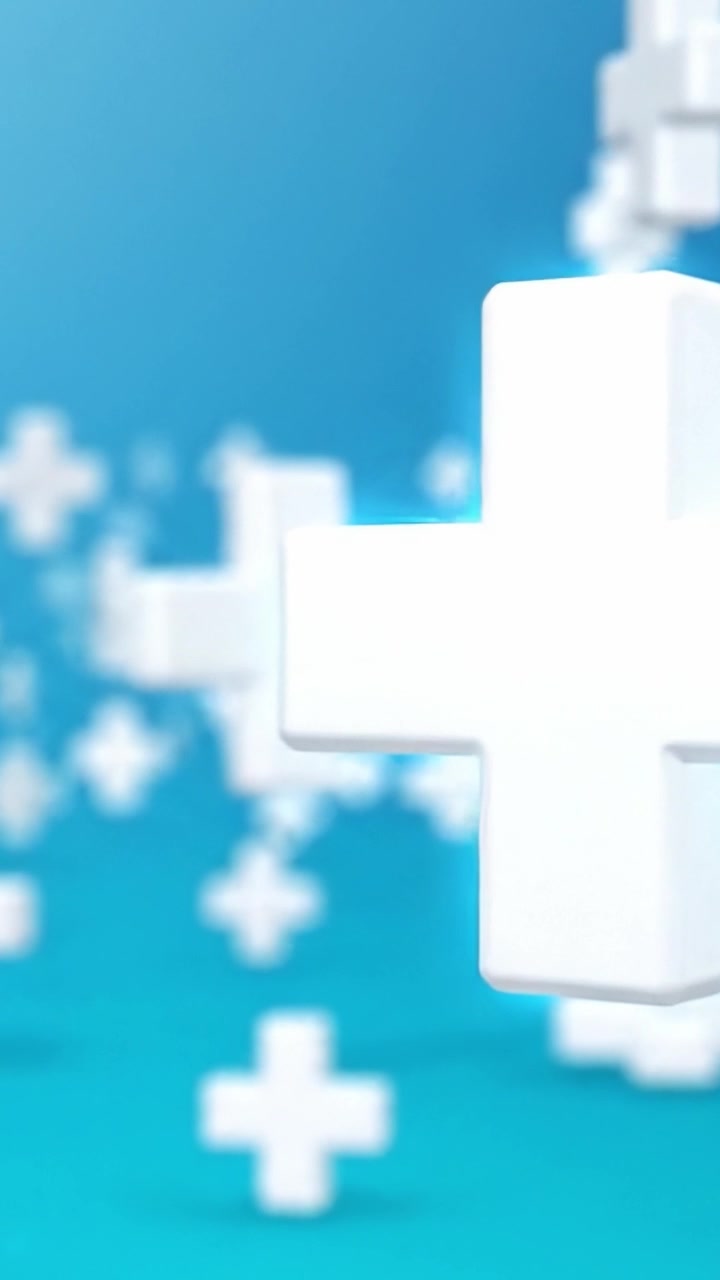 A Dynamic Progression of Abstract Plus Signs in a Fluid Blue Gradient Background Highlighting Connectivity and Health Themes