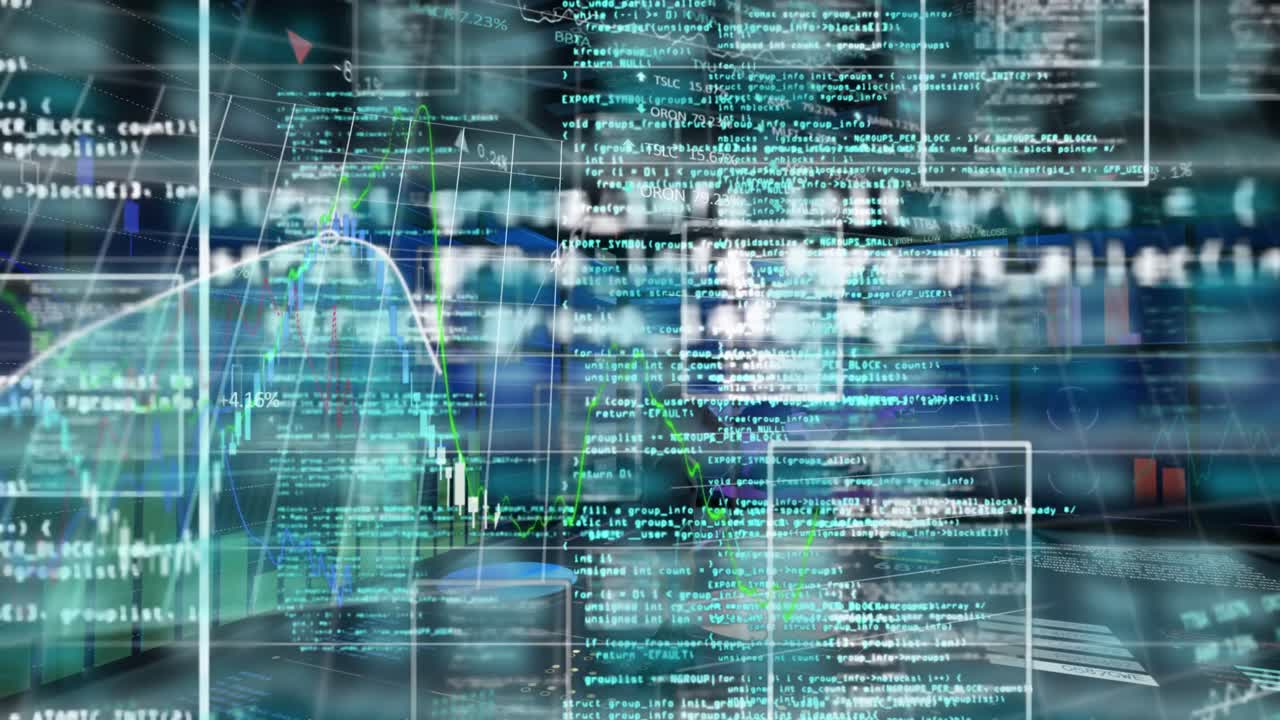 animación del procesamiento de datos sobre una mujer de negocios caucásica