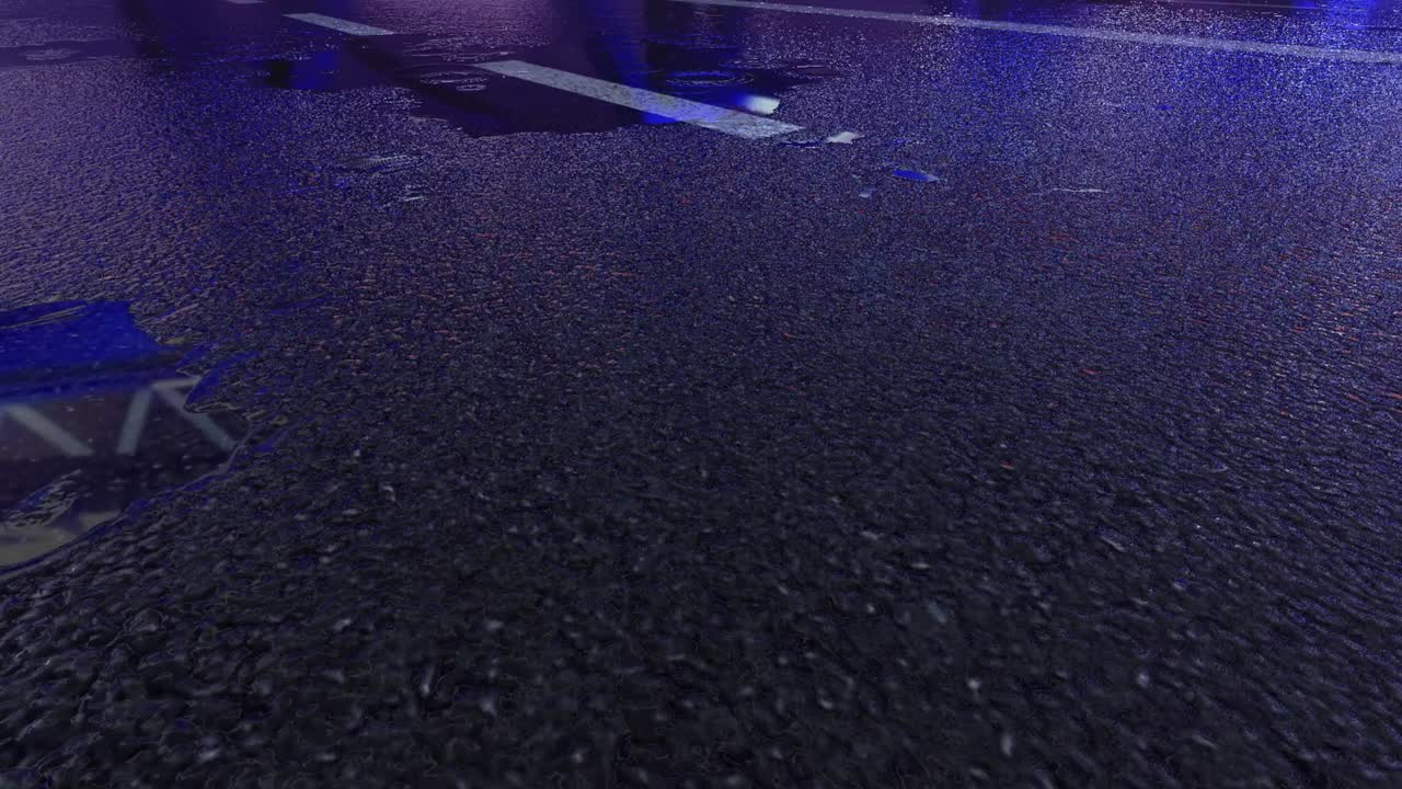3d lluvia fuerte golpeando la carretera por la noche - 4k partículas de lluvia realistas (loopable) - día lluvioso en una calle colorida con tráfico - carretera húmeda por la noite - toma de ángulo bajo en la lluvia - lluvia y reflejo en la carretera - imagen en movimiento loopable - puente