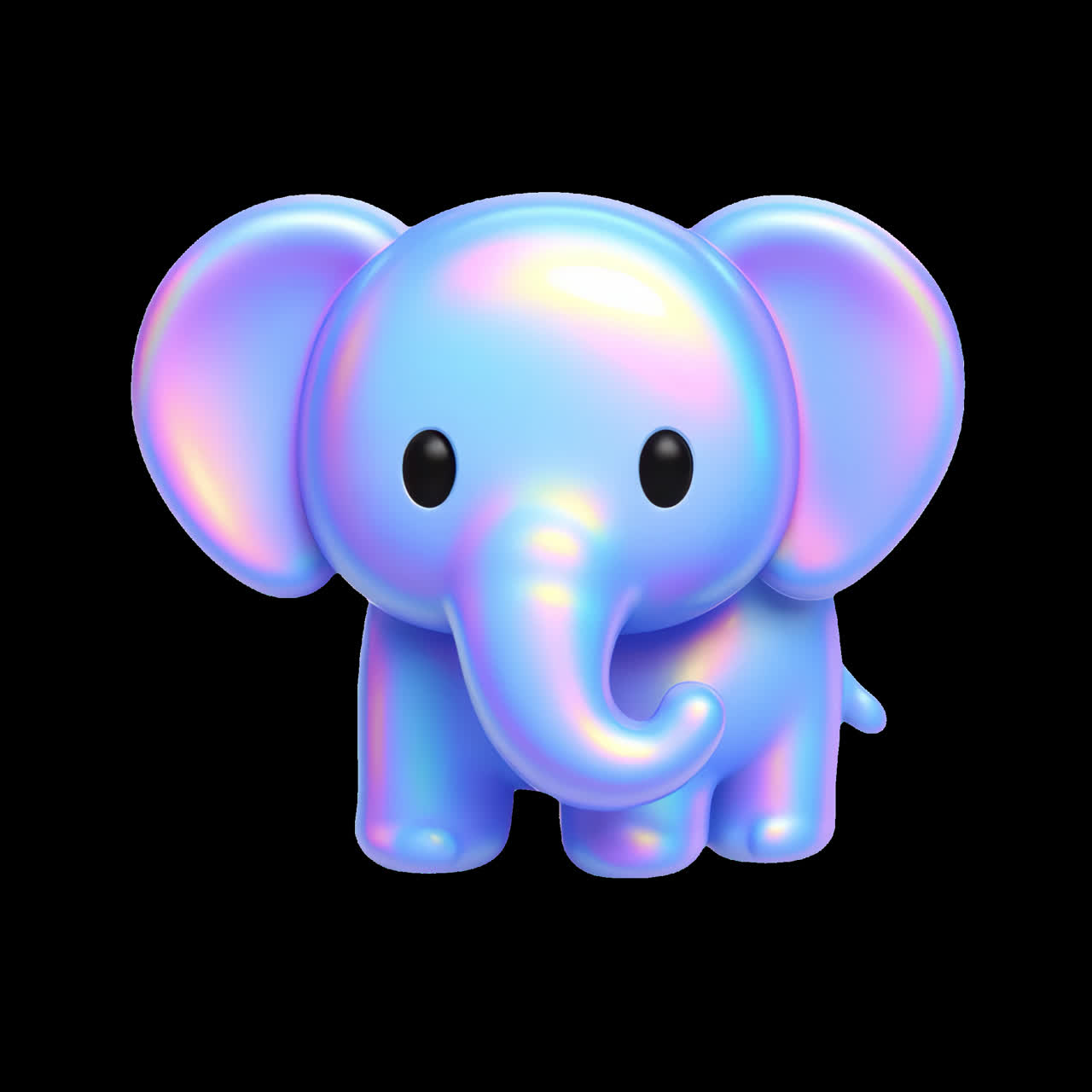 Cute holographic elephant figurine animation isolated asset, transparent 4K video, alpha channel