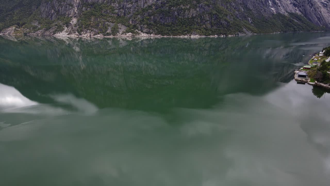 Green water and currents in Eidfjord, beautiful fjord in Western Norway