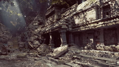 ancient temple ruins overgrown by jungle