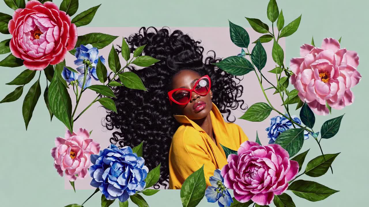 꽃 바탕 에 있는 패션 의 옷 을 입은 여자