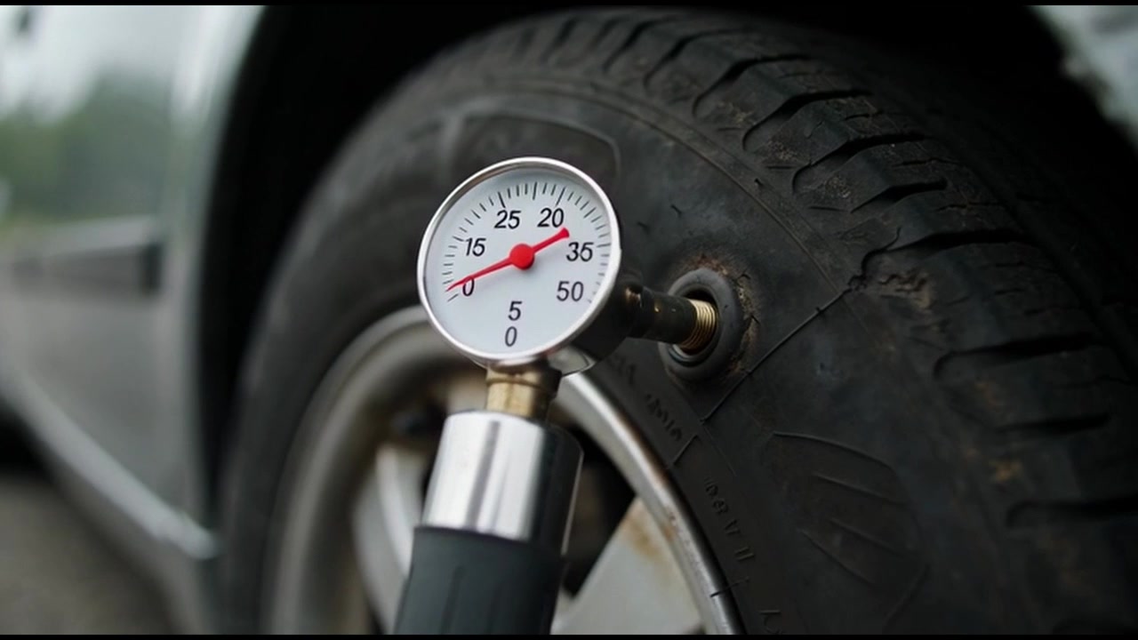 Checking Car Tire Pressure with a Manual Gauge
