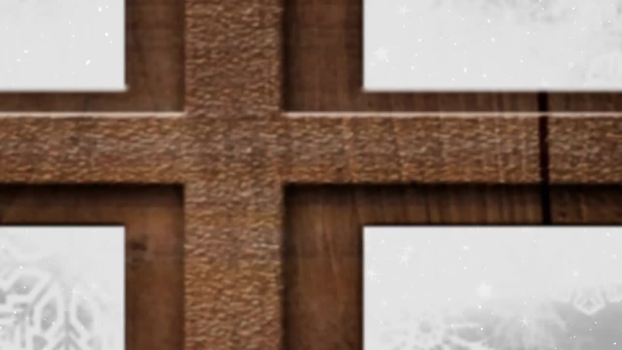 animación de la nieve cayendo vista a través de la ventana