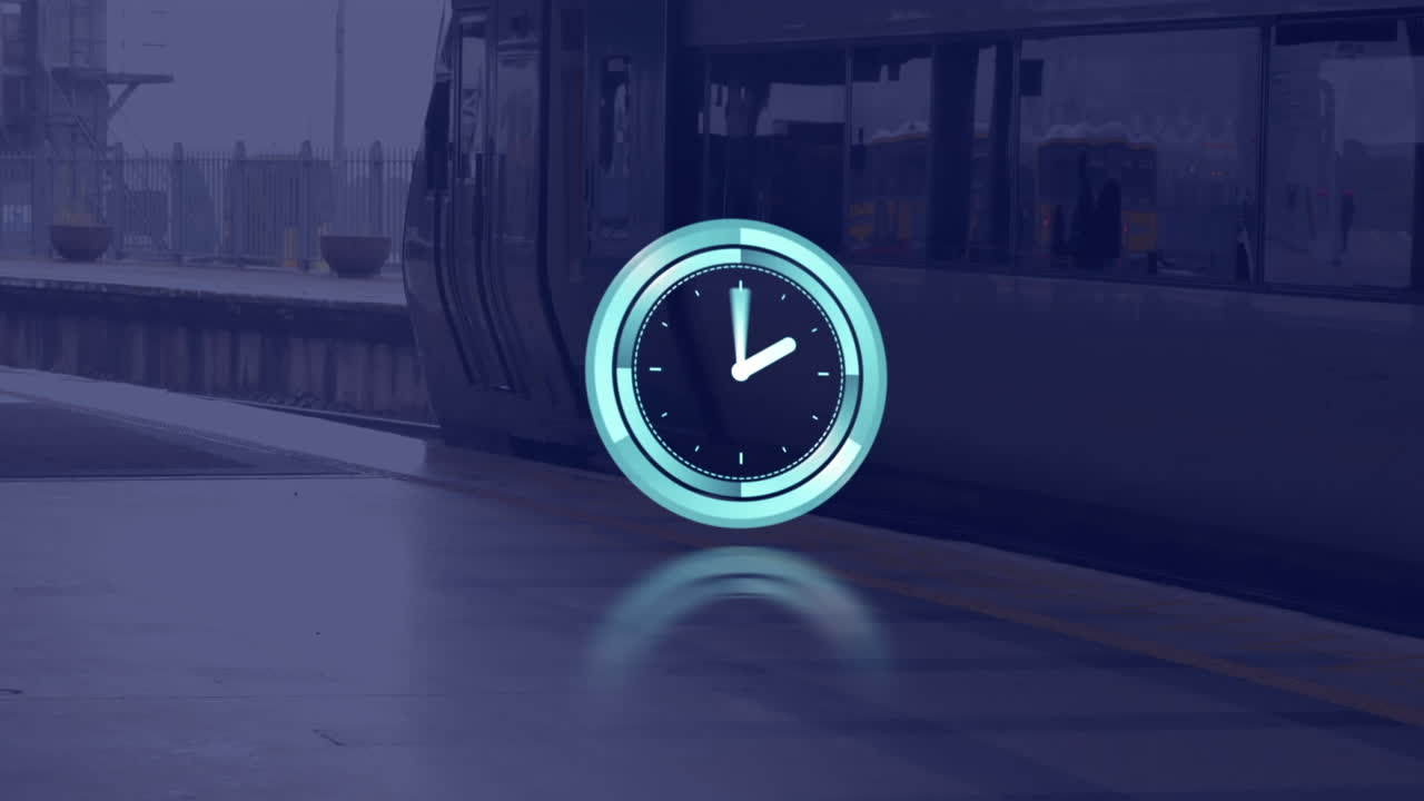 Animation of clock moving fast over train