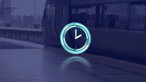 animación del reloj moviéndose rápidamente sobre el tren
